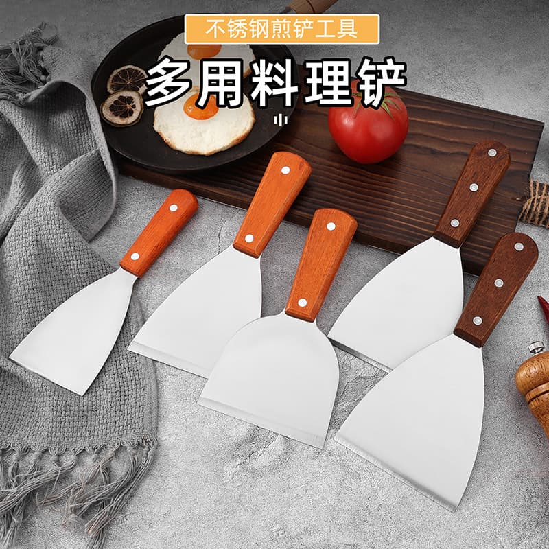 Cooking Spatula Teppanyaki Stainless Steel Steak Spatula Pizza Frying Spatula Hand-Grasp Pancake Tool Triangular Spatula Pancake Turner