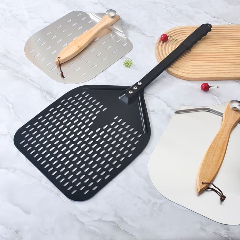 Pizza Peel Folding Aluminum Pizza Peel Set with Pizza Cutter Wood Handle Aluminum Pizza Peel Baking Peel Pizza Transfer