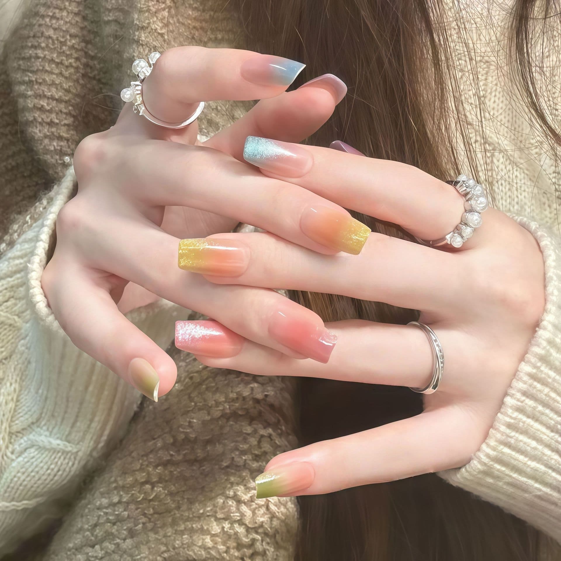 Huanhuan Ganlu Temple Series ~ Pure Desire Icy Transparent Nude White Water Nail Art Press-On Nails, Whitening, Gentle, Ins Style, Removable