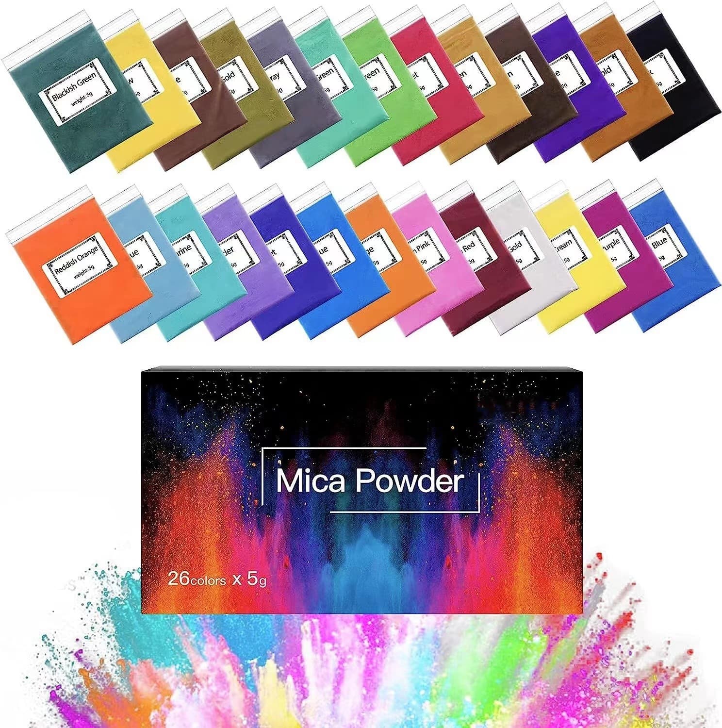 Amazon 26 Color Mica Powder Flash Pigment Powder Adult DIY Creative Candle Plate Necklace Color Mixing Pigment