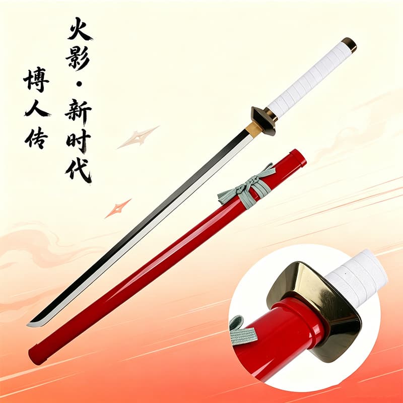 Naruto Boruto Uchiha Sasuke Kusanagi Sword Wood Red Sheath White Handle Cos Prop Unsharpened Anime Wholesale