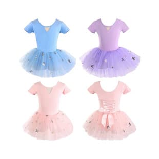 Kids Dance Wear Girls Summer Short Sleeve Chinese Dance Practice Leotard One-Piece Ballet Tutu Dress