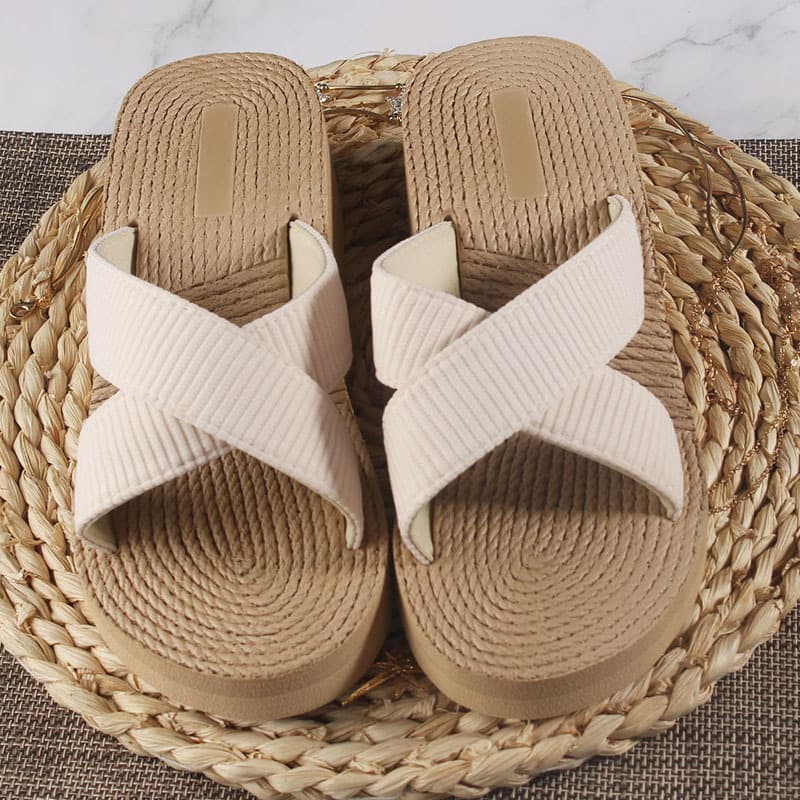 Custom Ethnic Style EVA Thick Sole Wedge Sandals Summer Outdoor Cross Strap Sandals Casual Faux Straw Beach Shoes