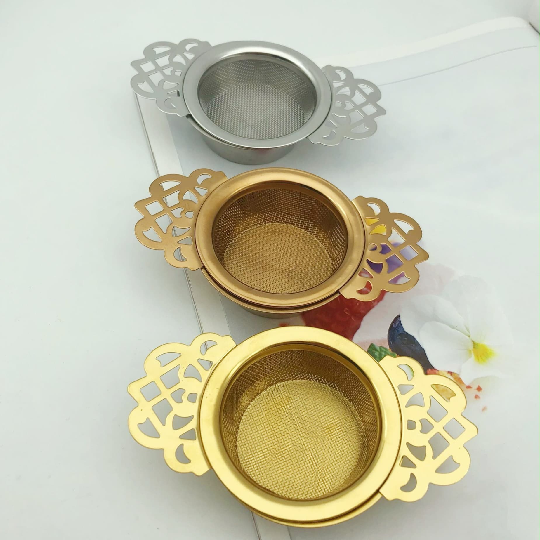 In Stock Cross-border Full 304 Stainless Steel Tea Infuser Filter Mesh Tea Strainer Tea Pot Filter Lace Tea Sieve