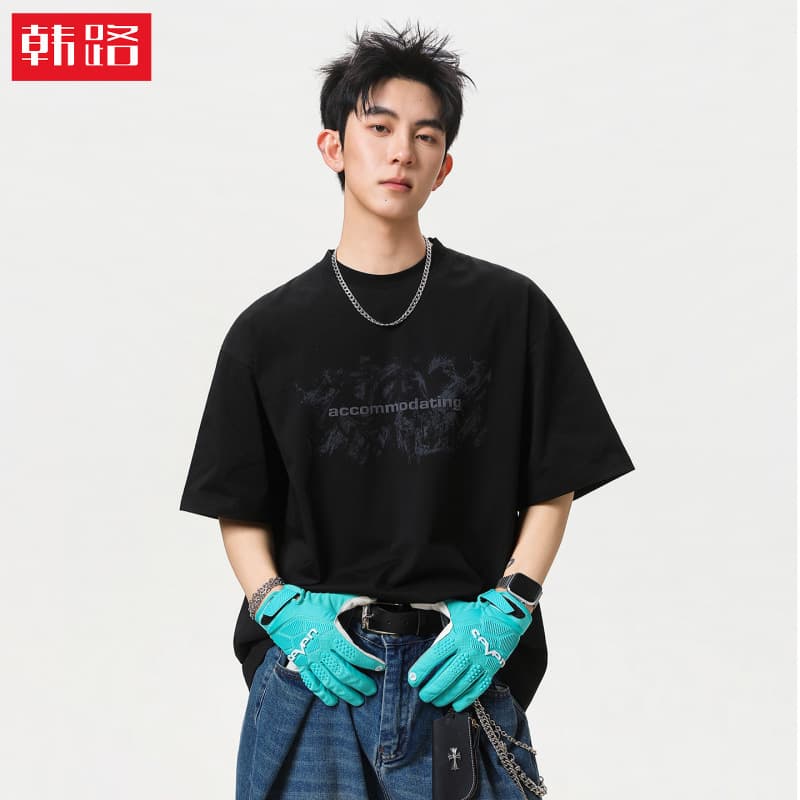 Graffiti printed short-sleeved T-shirt men's summer style pure cotton trendy brand American loose casual couple half-sleeved T-shirt