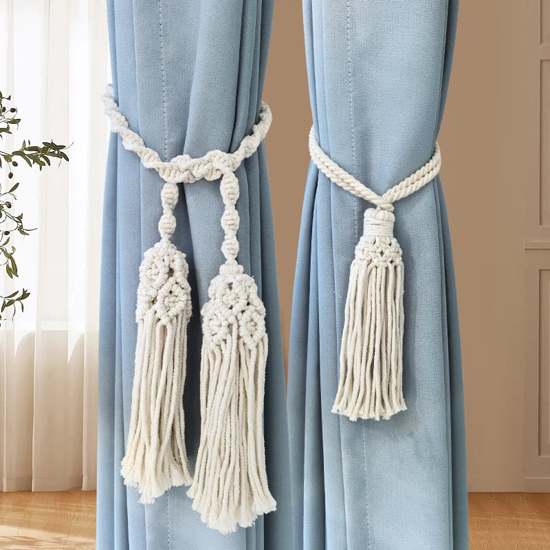 Ins-style Bohemian Curtain Tieback with Tassel Rope Clasp, Back Tie Strap for Nordic Sheer Curtains