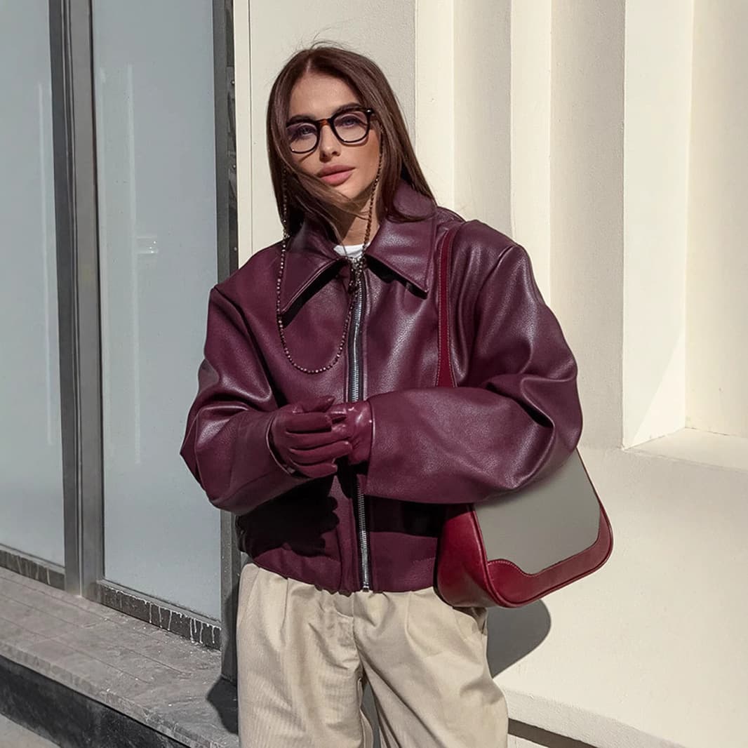 Motorcycle style leather jacket 2024 European and American autumn and winter new loose coat fashion cross-border leather jacket new women's coat