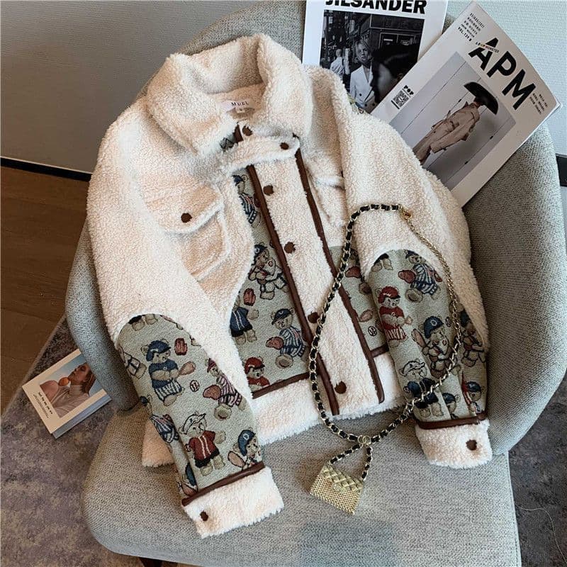Girls' fleece jacket 2025 new autumn and winter lamb wool girls versatile tops children's small fragrance style wool sweater