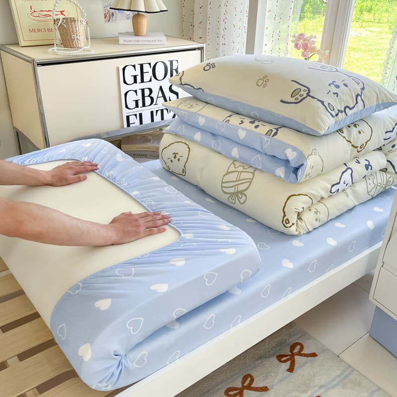 College Dorm Bedding 3-Piece Set 100% Cotton Solid Color Single Bed Fitted Sheet Duvet Cover Pillowcase