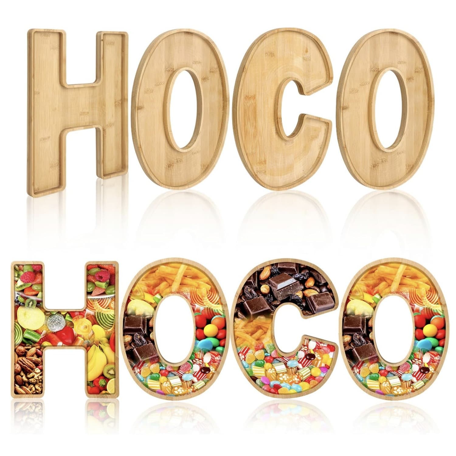 Bamboo Wooden Letter Tray Graduation Party Plate Dessert Deli Fruit Tray Wooden HOCO Letter Plate