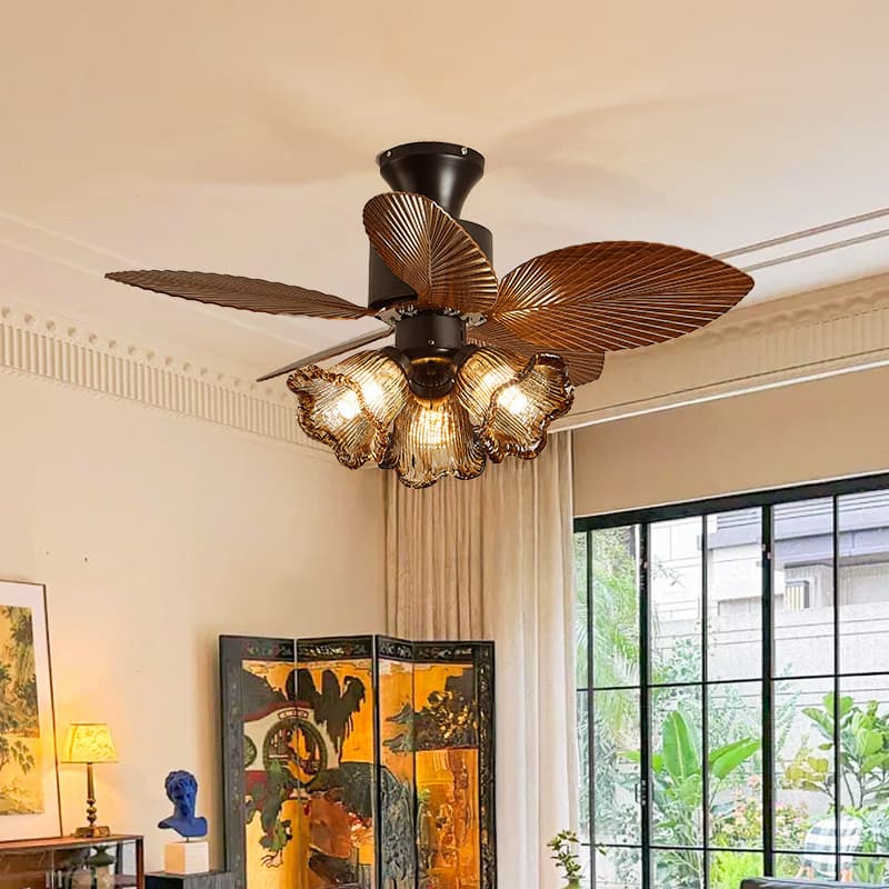 American retro bedroom fan lamp Nanyang style room integrated ceiling fan lamp smart medieval restaurant lamp casa