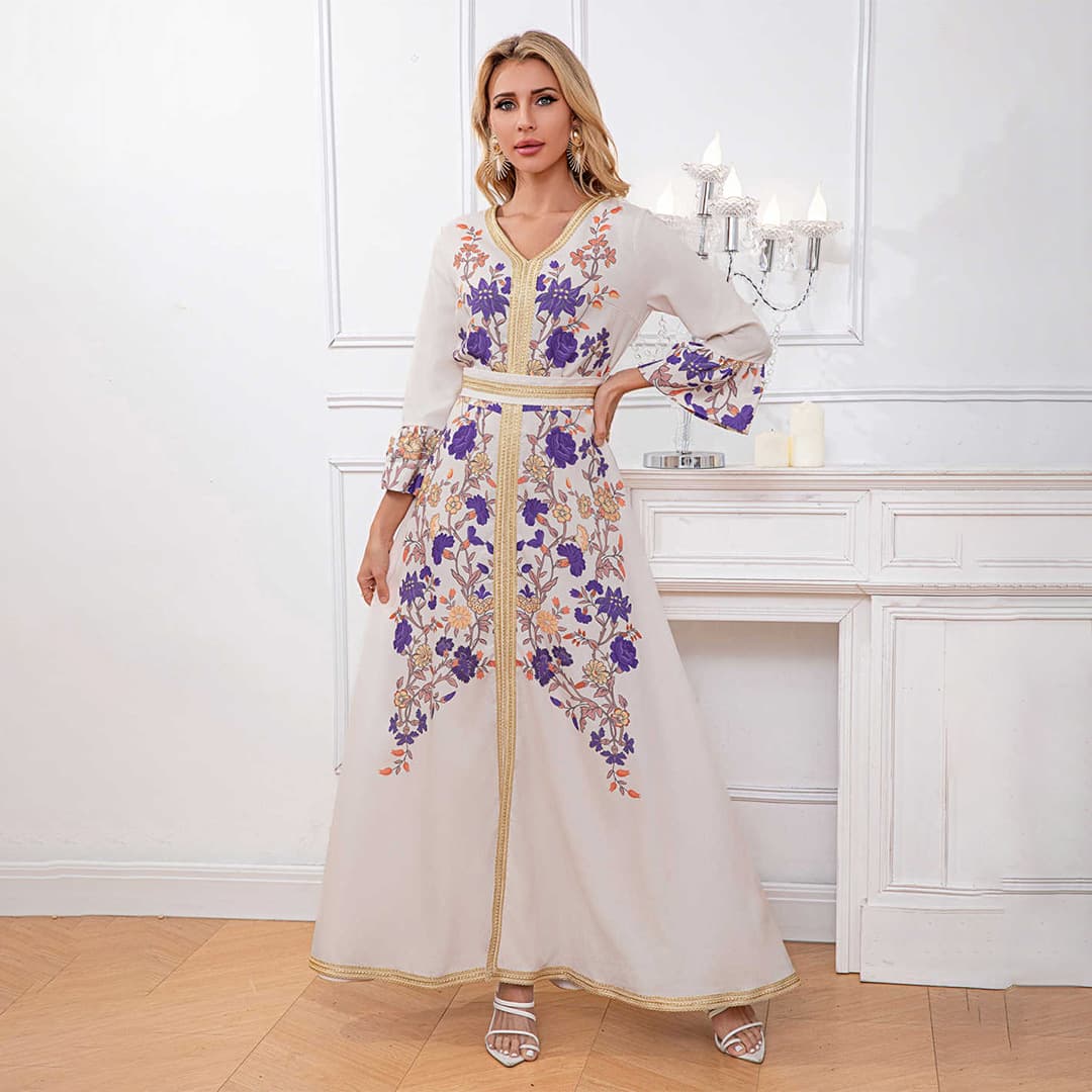 Amazon Printed Flared Sleeve Maxi Dress Cross-border Fashion Casual Long Robe Dress Women's Gown