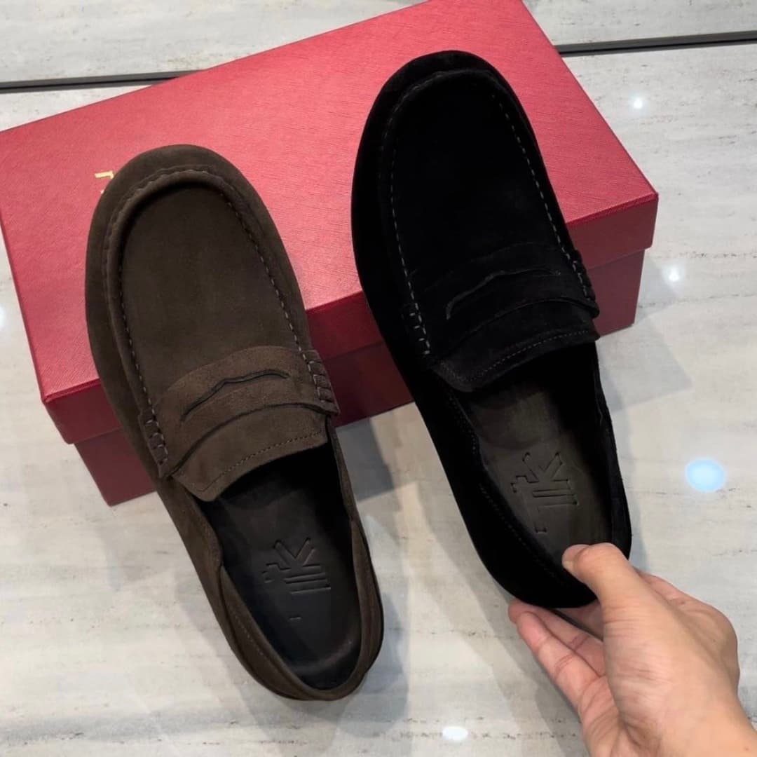 Men's pure leather business casual slip-on loafers, easy to wear while driving, suede leather shoes, soft-soled, non-slip sole.