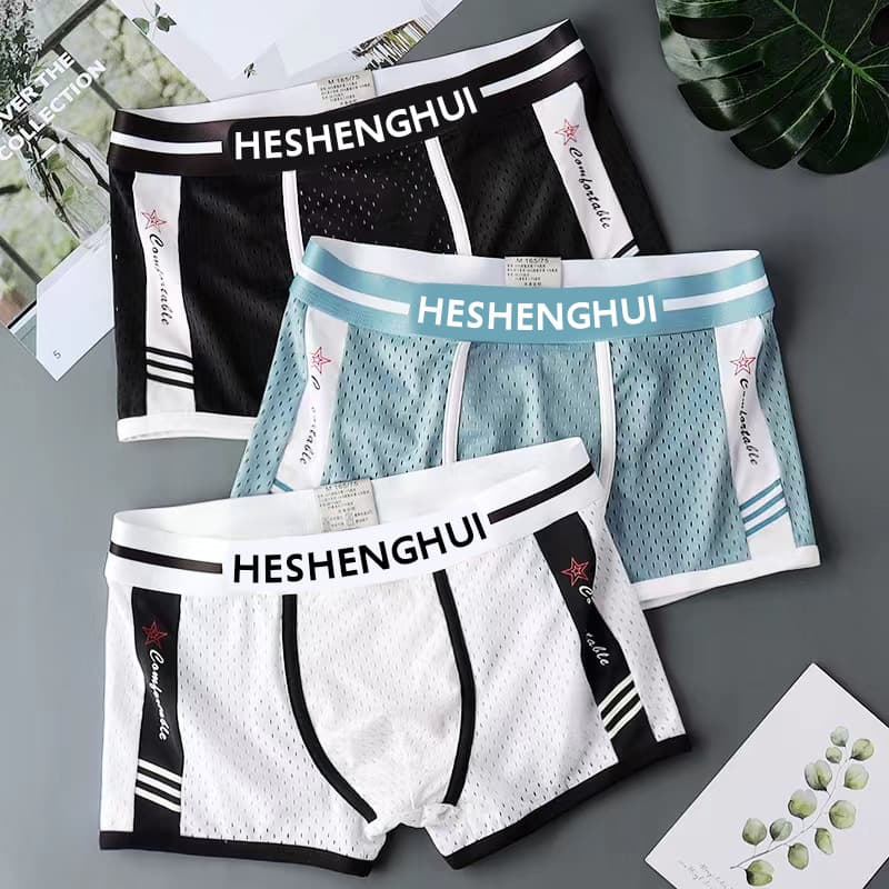 Ice Silk Mesh Men's Boxer Briefs Korean Style Summer Breathable Comfortable Mesh Shorts Factory Wholesale