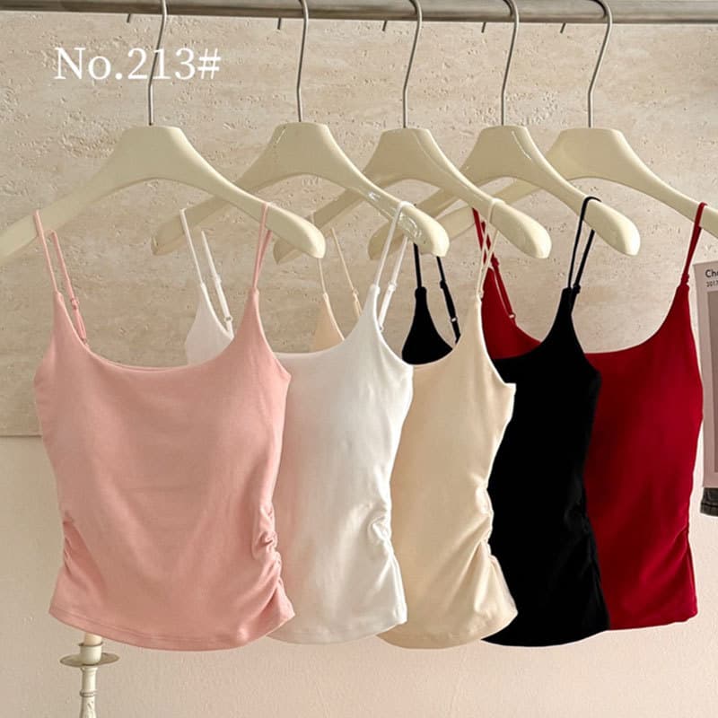Cotton hot girl pleated beautiful back camisole one-piece fixed cup solid color slim outer wear bottoming bra