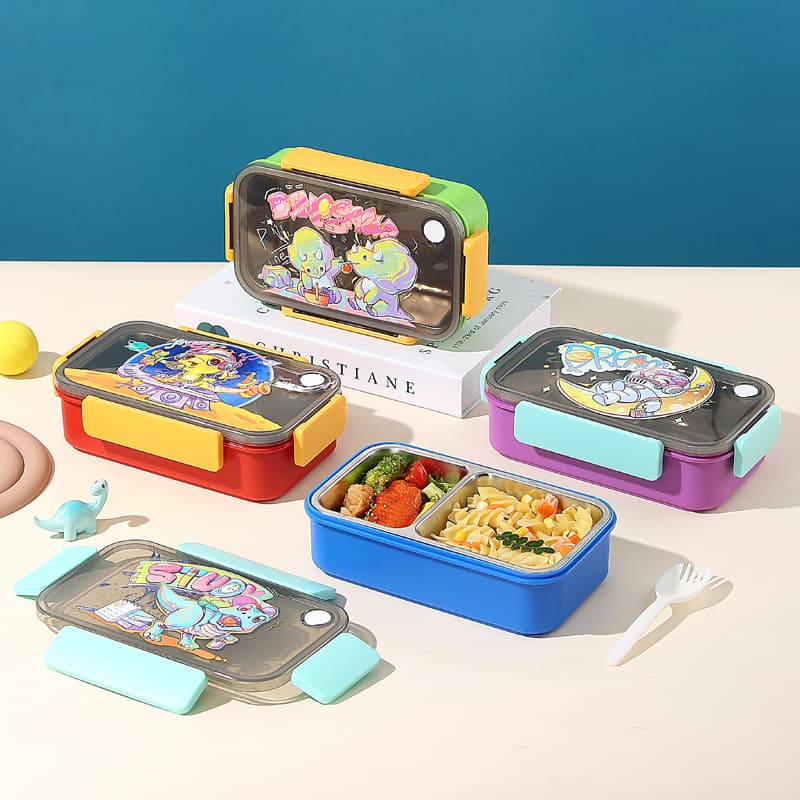 Elementary school student cartoon 304 stainless steel lunch box compartment sealed lunch box office worker lunch box with tableware