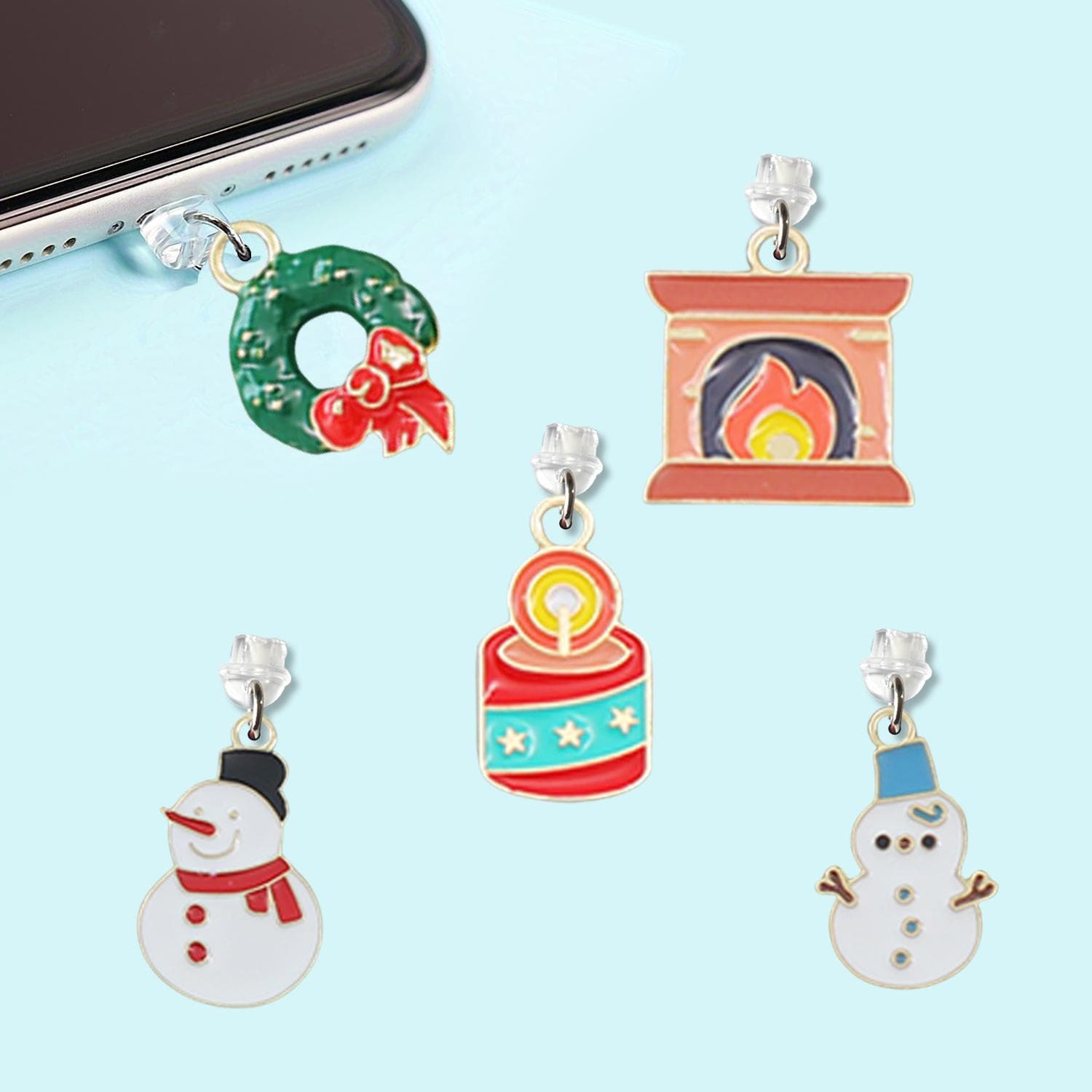 Amazon New Year Santa Claus Candy Christmas Tree Alloy Oil Drop Phone Dust Plug Silicone Creative Cartoon Hand