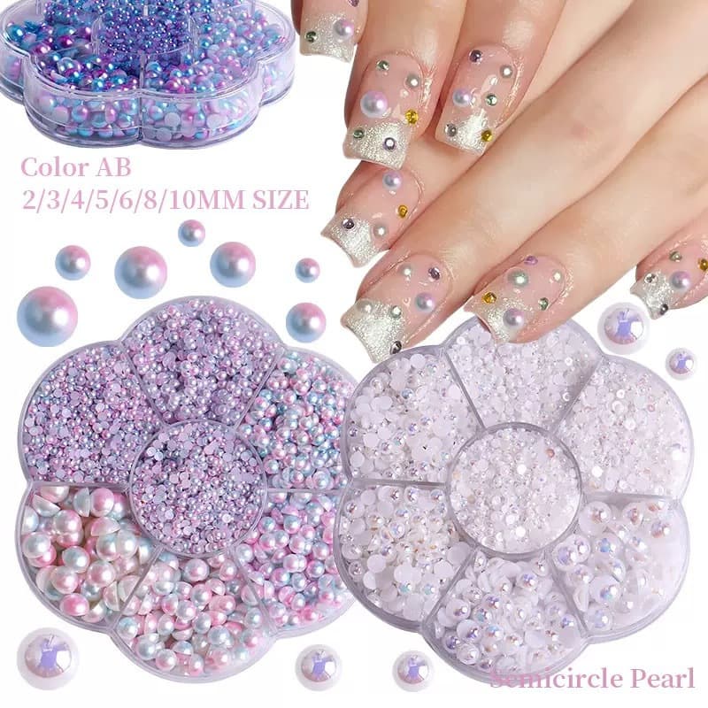 Cross-border popular nail art accessories ABS nail art flat bottom semi-circle pearl highlight mobile phone case patch DIY clothing