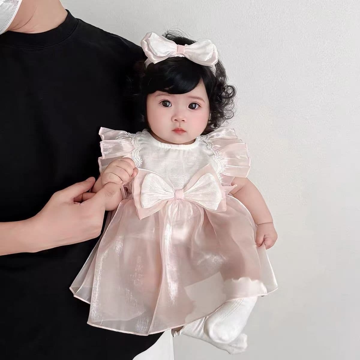 Baby Summer Thin Puff Dress for Newborn Girls, Princess Dress for Full Moon, 100 Days, and 1st Birthday