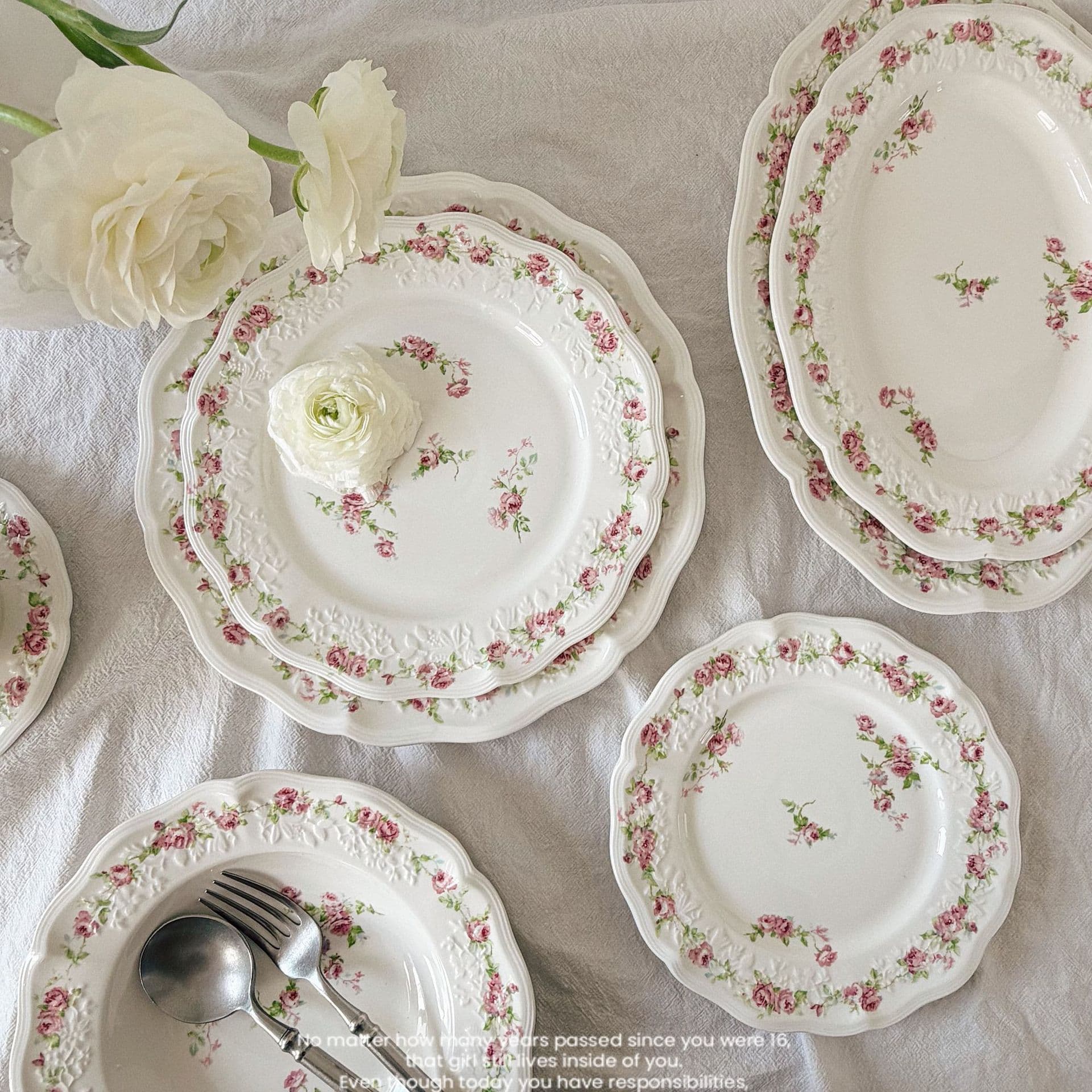 French Alice Rose Ceramic Tableware Ceramic Bowl Plate Coffee Cup Saucer Dessert Plate Western Food Plate Salad Plate Deep Plate