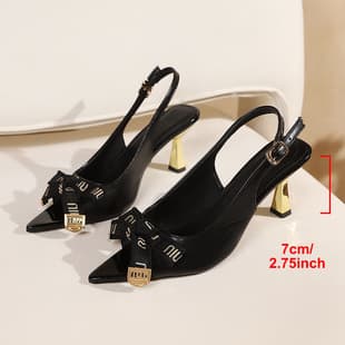 Small Gold Bar Irregular High Heel Sandals for Women, Wide Width Large Size 43, Pointed Toe Thin Heel Single Shoes, French Bow Tie, Export Women's Shoes