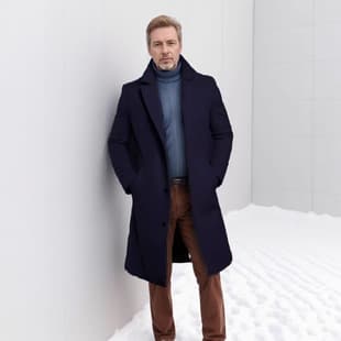New Cross-Border Foreign Trade Wool Blend Coat for Men, Mid-Length Solid Color Autumn Winter Woolen Overcoat, Warm Youth Coat
