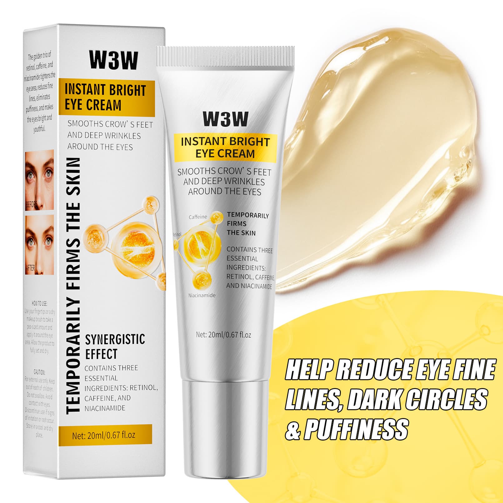 W3W Instant Eye Cream for Dark Circles and Fine Lines with Niacinamide and Retinol, Cross-border Bestseller