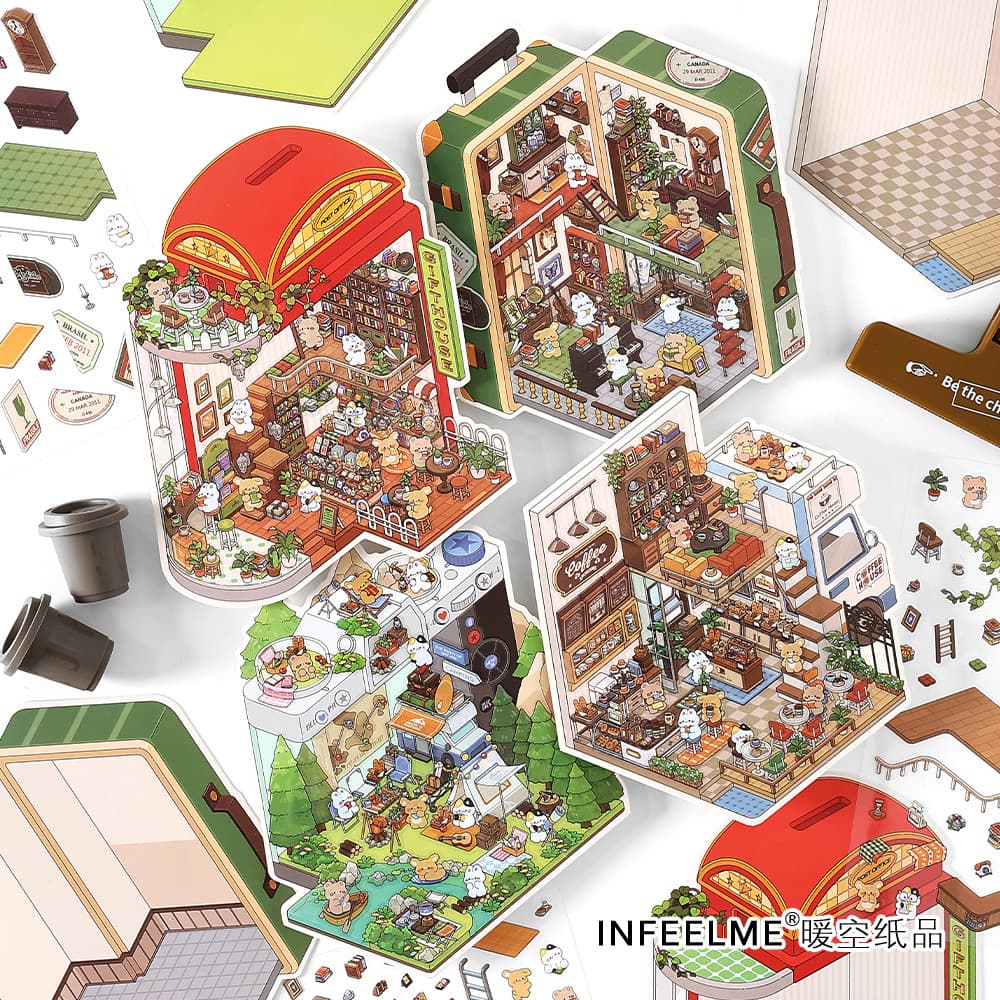 Infeel.Me Open Today Series Vol. 6 - Scene Stickers with Positioning, Miniature Scene Decorative Stickers, Culture