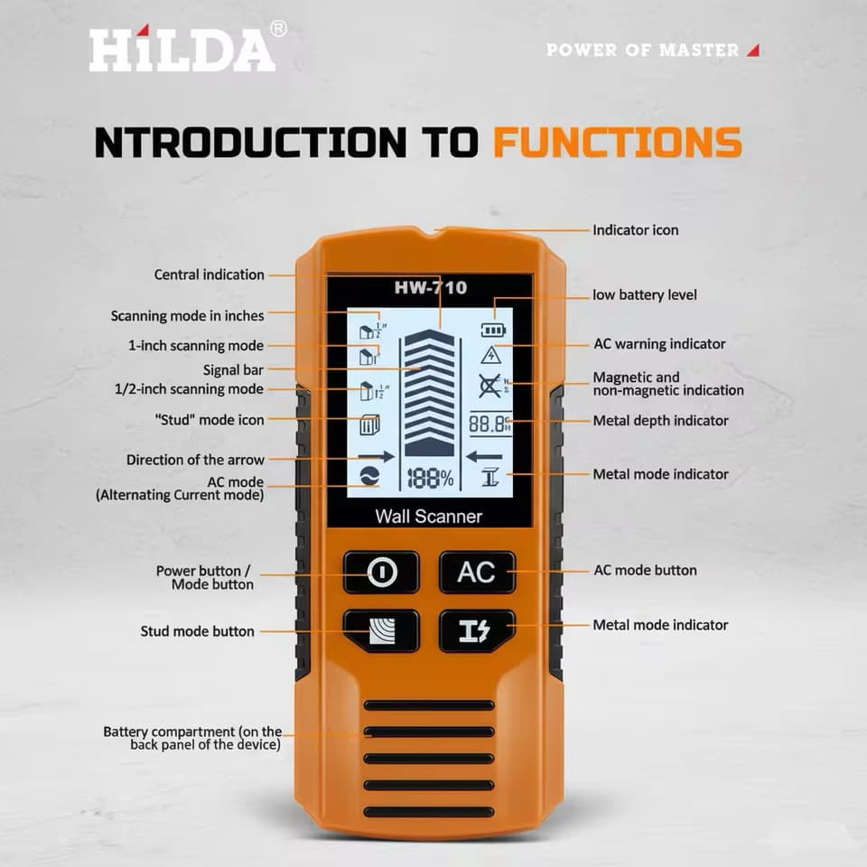 Electronic Wall Metal Detector 5-in-1 Stud Finder for Home Renovation Wire Rebar Detection Scanner