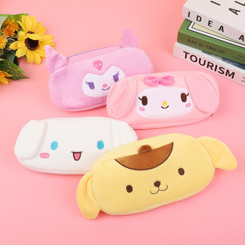 Large Capacity Pencil Case Cute Cartoon Pen Student Stationery Storage Bag Plush Embroidered Zipper Pouch Korean Style Ins