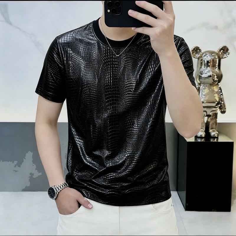 Men's Summer Shiny New Versatile Round Neck Short Sleeve Casual Trendy Slim Cool Thin Fashion Brand Premium Bestseller