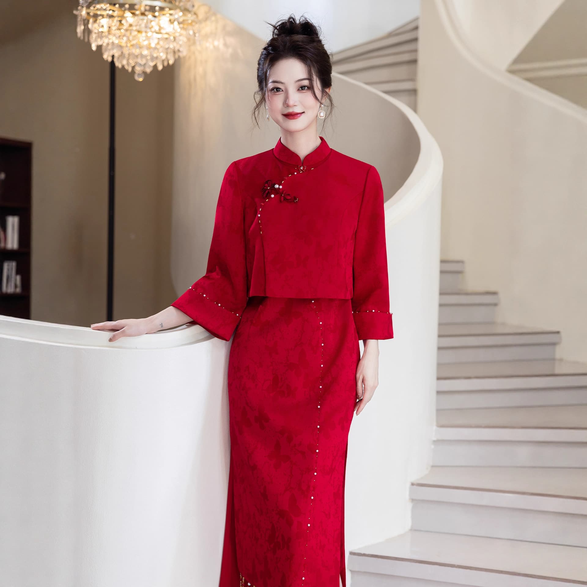 New Chinese-style Red Toast Dress 2026 New Arrival Ceremony Qipao National Style Bride Wedding Set Outfit Autumn