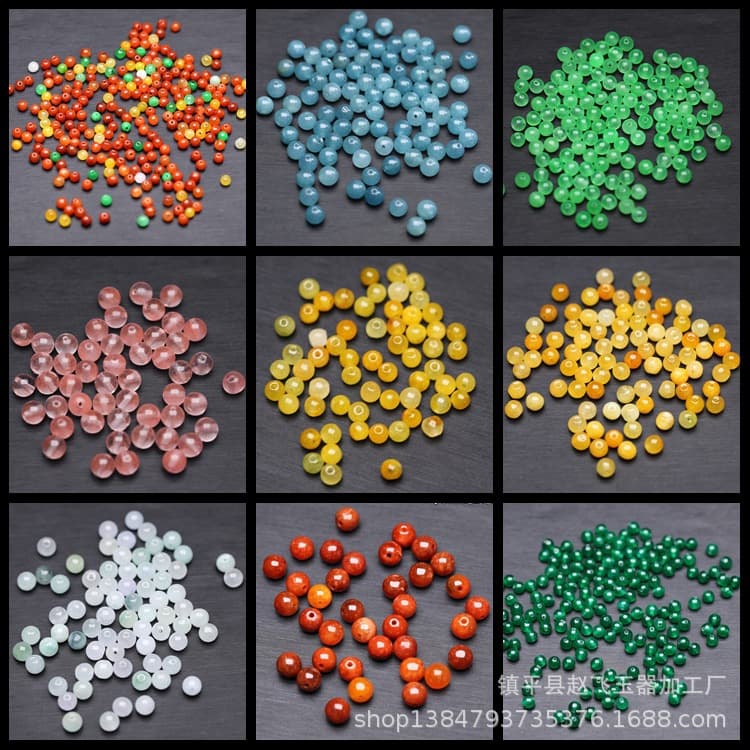 DIY Round Loose Beads for Bracelets and Necklaces, Including Jade Watermelon Crystal, Yellow Jadeite, Red Jadeite, and Ganqing Round Beads