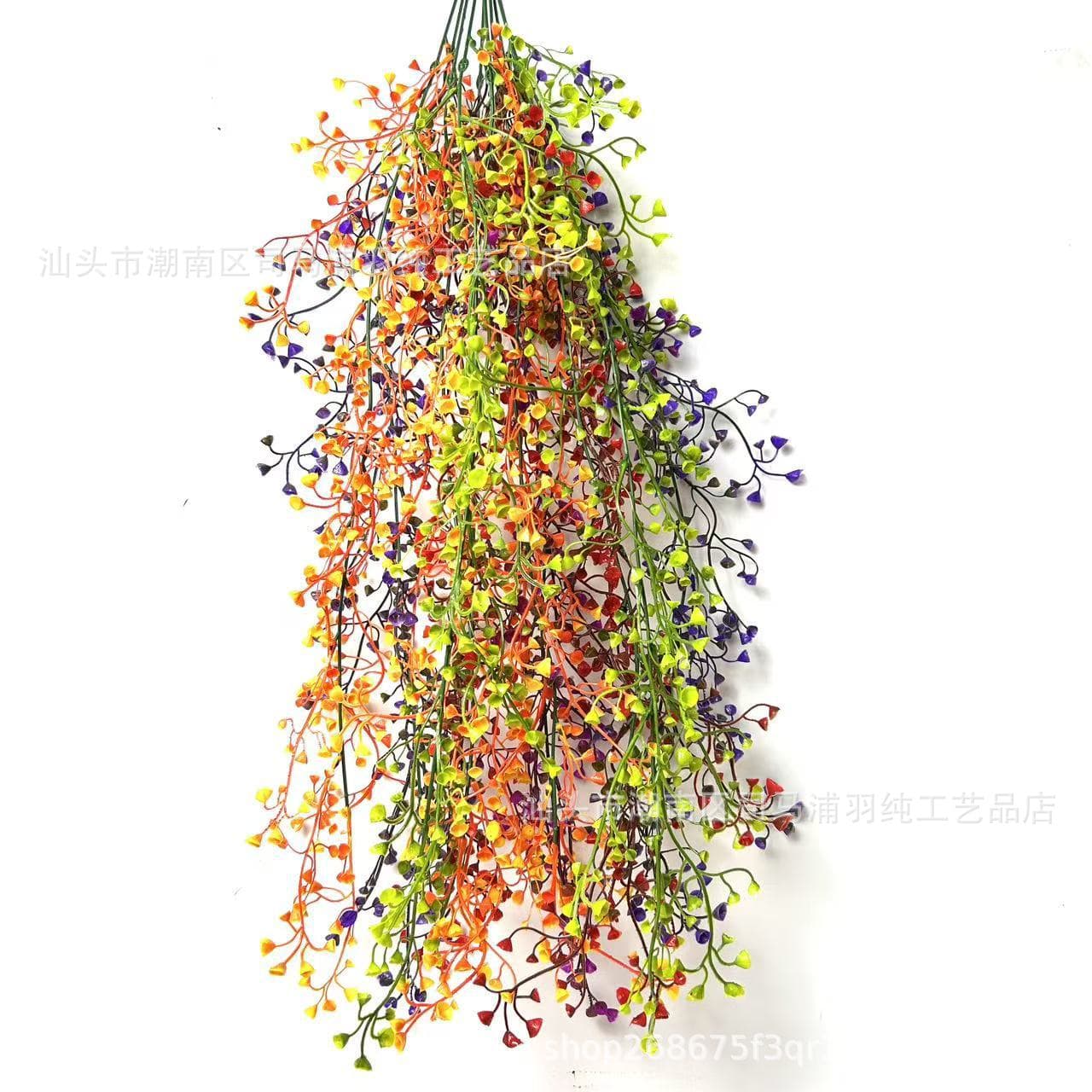 Cross-Border Artificial Greenery Single Stem Long Stick Golden Willow Wall Hanging Vine Hanging Home Decoration Wall Indoor Fake Flower Hanging Basket