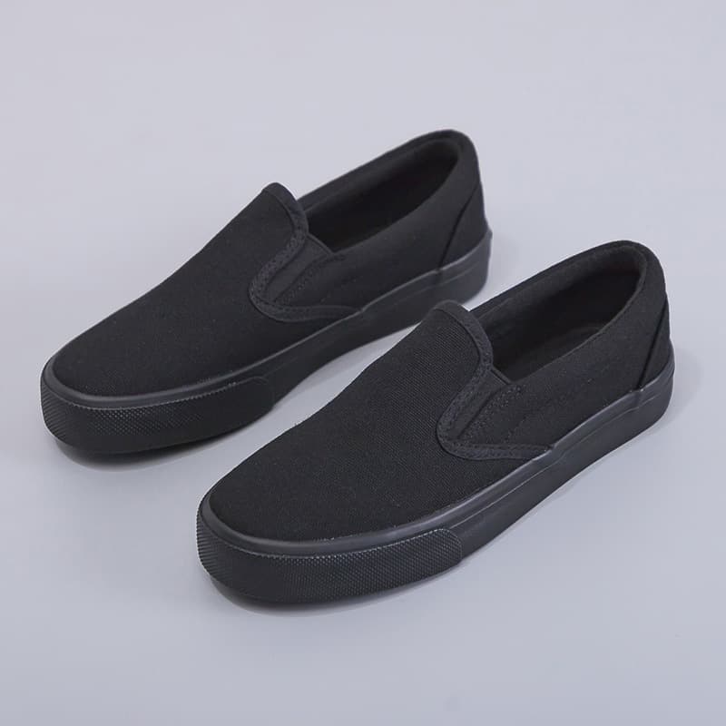 2025 Spring New All-Black Canvas Shoes Women Work Flat Shoes Pure Black Casual Black Shoes Trendy