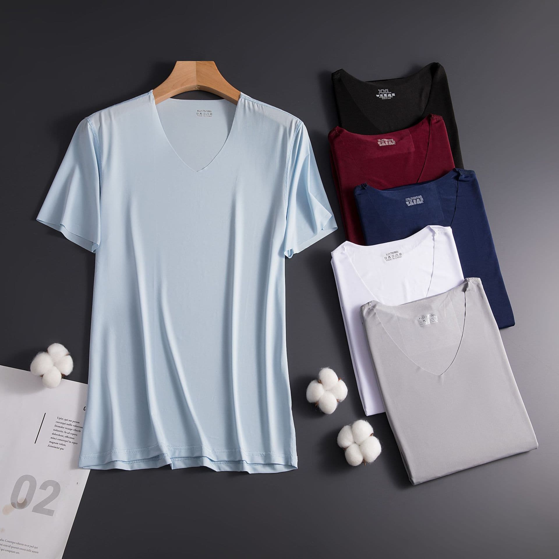 Men's Slim Fit Ice Silk T-Shirt Short Sleeve Sport Quick Dry Base Layer Shirt Underwear Thin Casual V-neck Four Seasons Wear