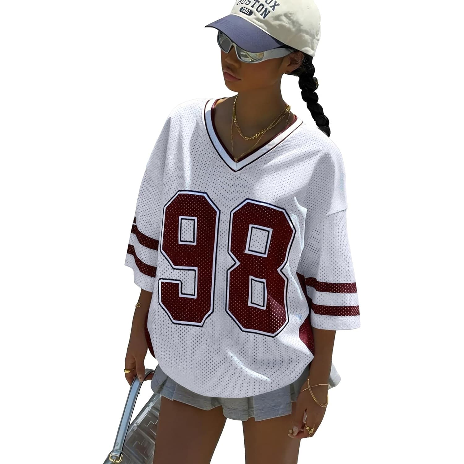 Women's Y2K Graphic Digital Print Oversized V-Neck Shirt Casual Streetwear Summer Top Black