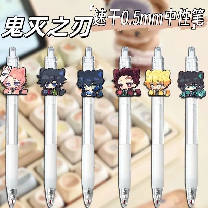 Demon Slayer Acrylic Cute Student Pen 0.5mm Quick-Drying Exam Push Button Black Pen