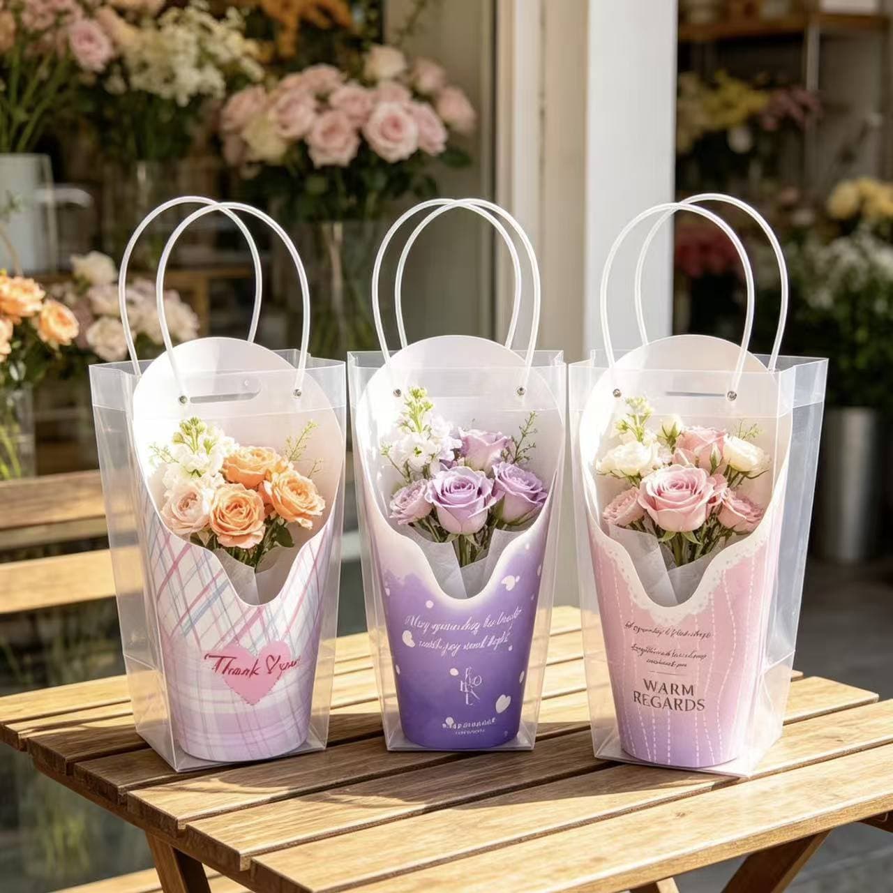 New Flower Bouquet Plastic Wrap Bag Multi-Stem Bouquet Tote Bag Round Flower Tube Small Flower Box DIY Supplies