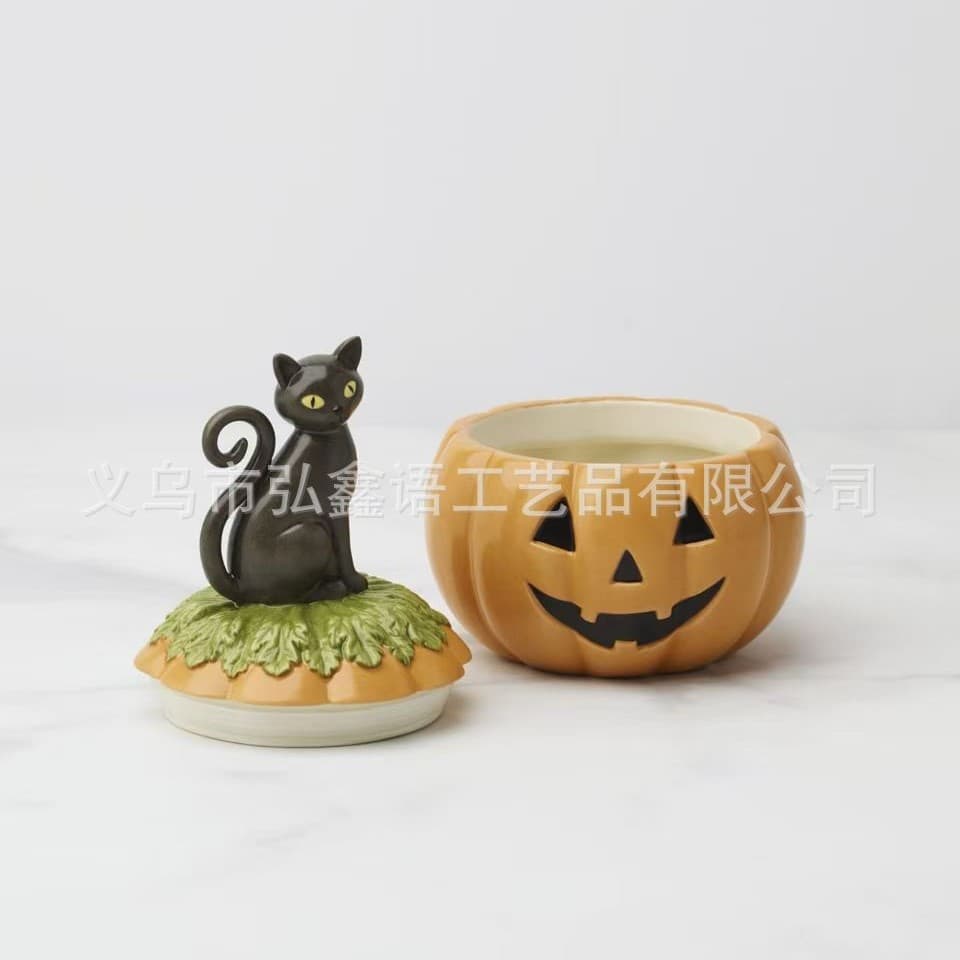 Cross-border Halloween Pumpkin Decoration Ornament Resin Cat Storage Box Creative Desktop Decoration