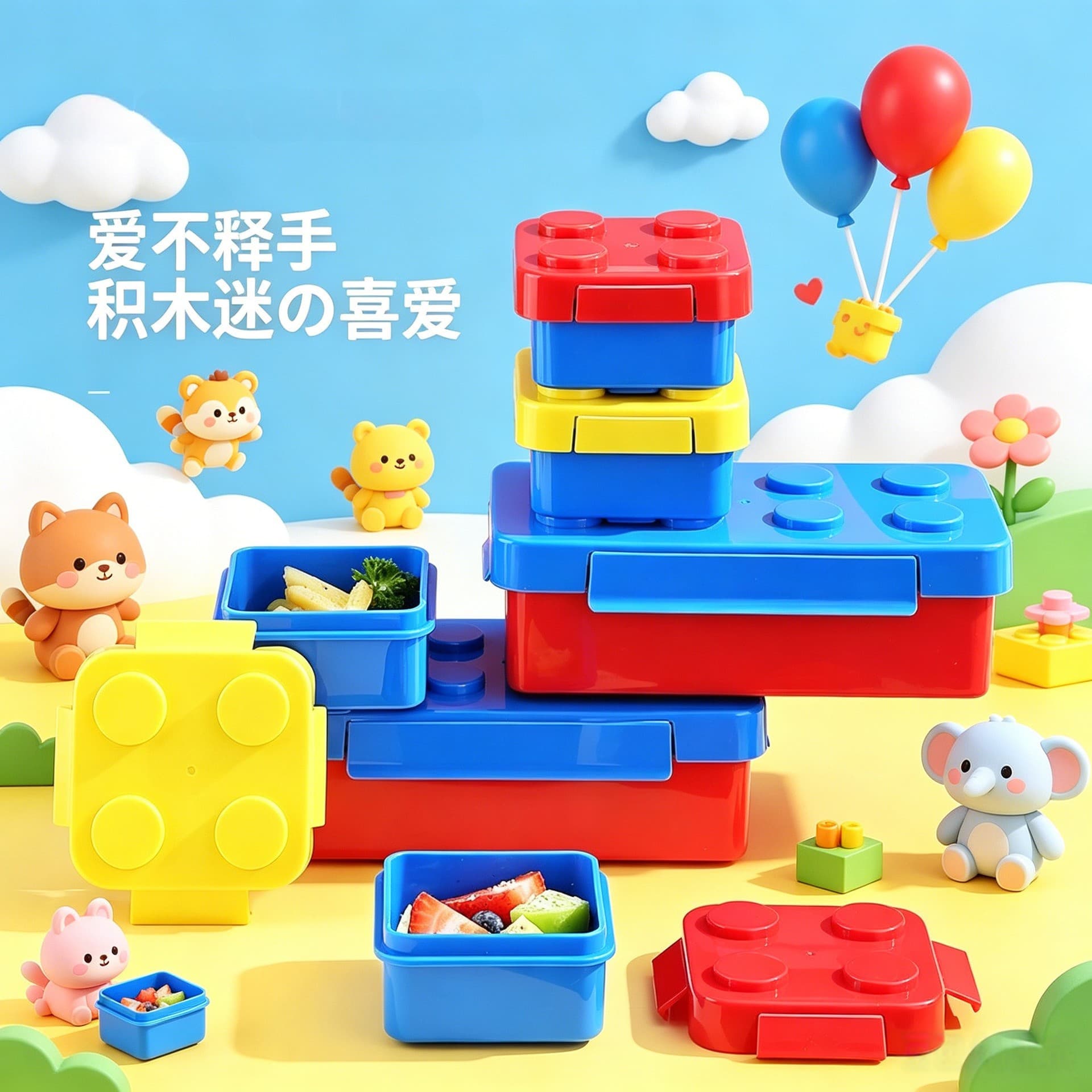 Building Block Lunch Box Microwave Safe Bento Box with Spoon Set for Office Workers Home Kids Students Wholesale