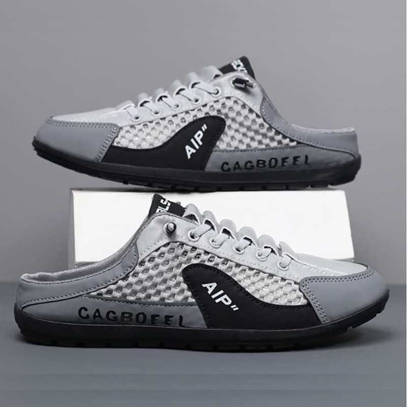 Cross-border plus size men's slip-on half-slip-on shoes, new summer style, breathable mesh shoes, men's half-slip-on slippers.