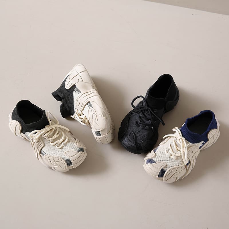 Socks Shoes 2025 New Women's Chunky Sole Casual Shoes Summer Knitted Dad Sneakers Mecha Style Sports Shoes