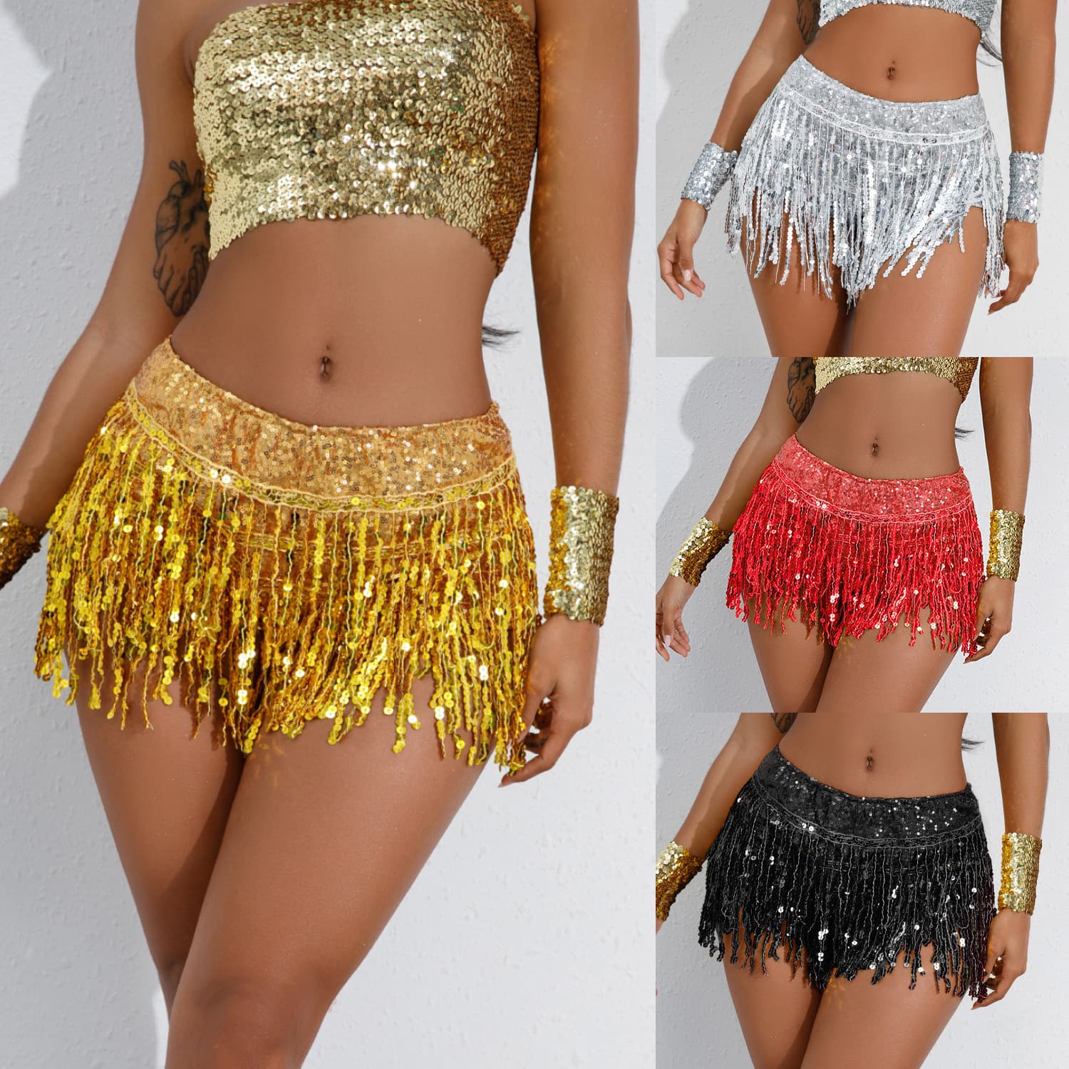 699# Sequin Skirt Fringe Skirt Latin Dance Skirt Stage DS Performance Wear for Women Sequin Fringe Shorts Bar Performance Outfit