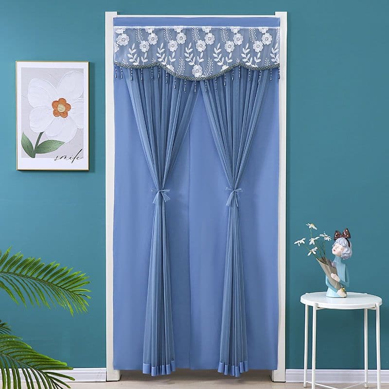 Lace curtain partition curtain for home use, no drilling required, double-layer opaque gauze curtain for bedroom and kitchen, mosquito-proof hanging curtain, new summer style.