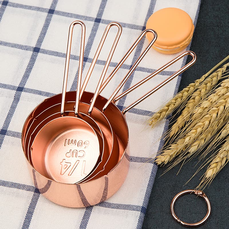 Nordic Ins 4-Piece Rose Gold Measuring Spoon and Cup Set, Brass Measuring Spoon, Stainless Steel Copper-Plated Measuring Spoon