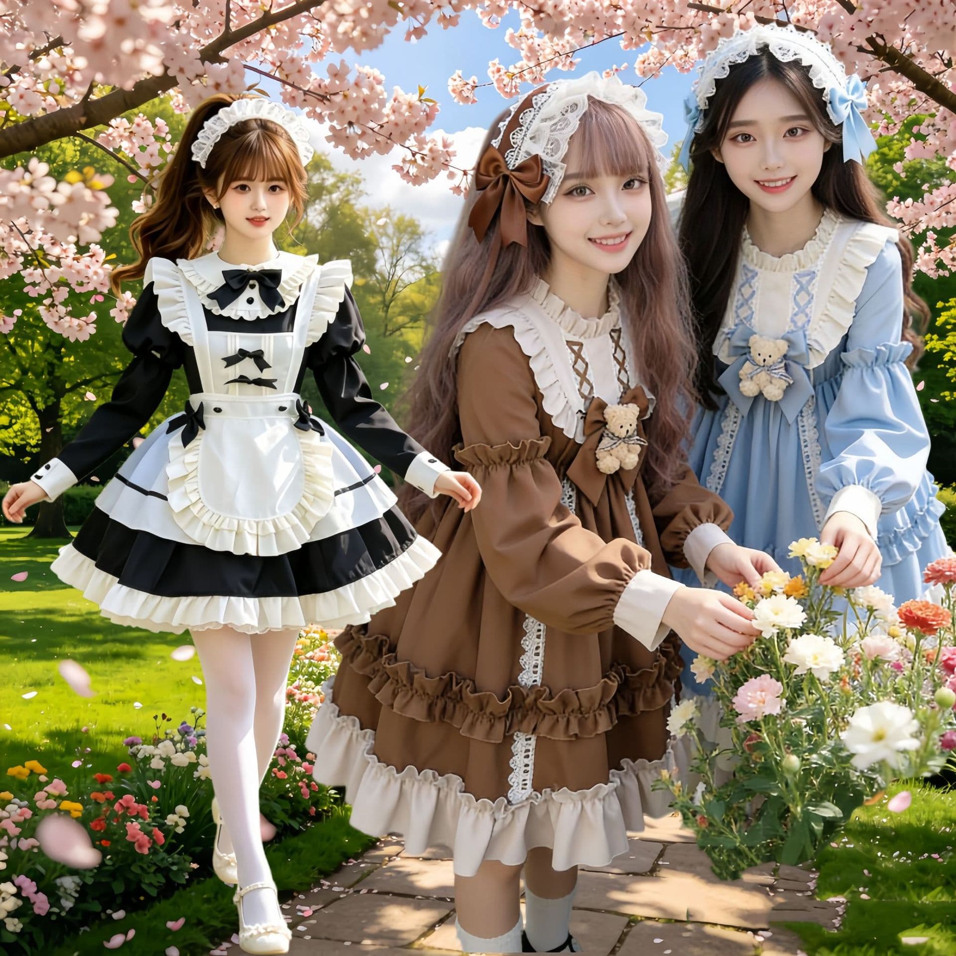 Cute Lolita School Uniform Long Sleeve Dress Full Set Princess Style Polyester Cotton Blend Fresh Sweet Midi Skirt Length