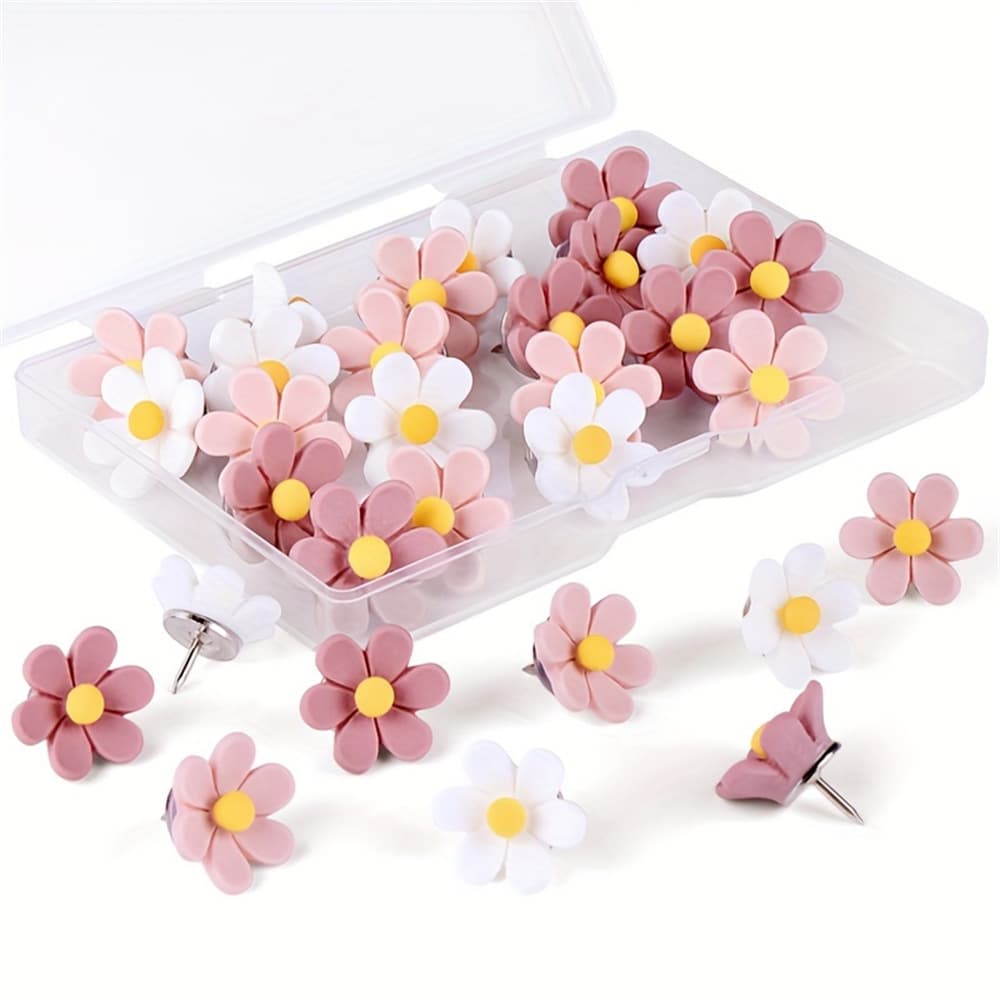 2024 New Creative Resin Ten-Color Flower 3D Pin Large Head Pin Decorative Photo Wall Art Cross-Border Manufacturer