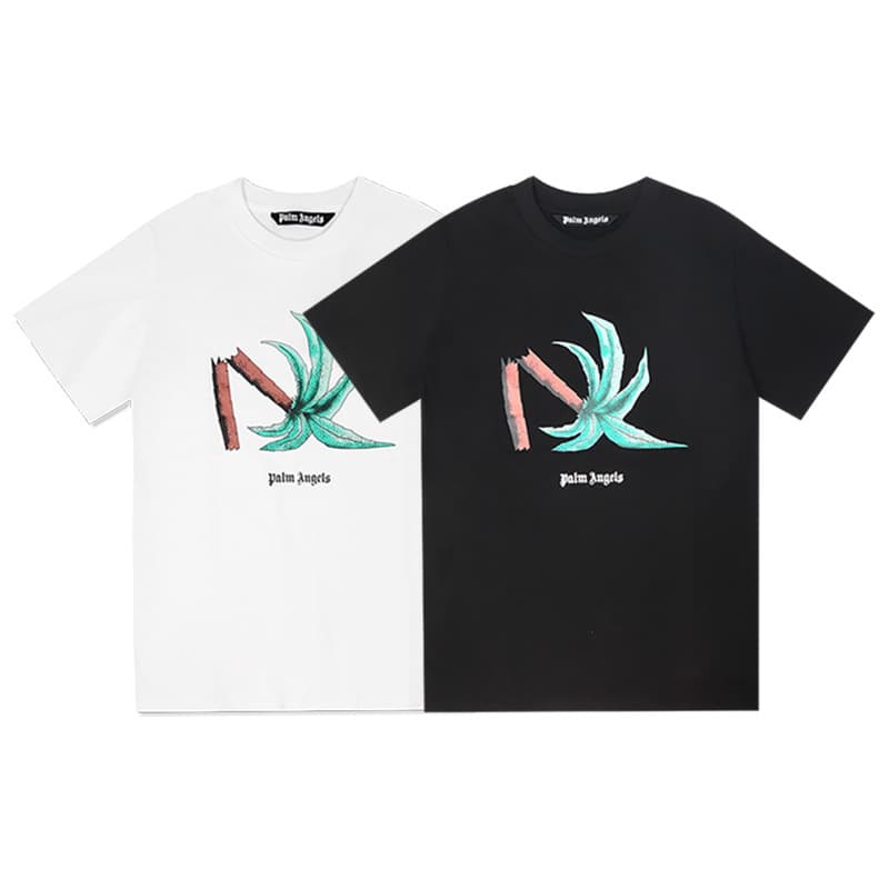 Palm Angels Broken Coconut Tree Letter Print Men's and Women's Short Sleeve Loose Round Neck Casual T-Shirt Trendy