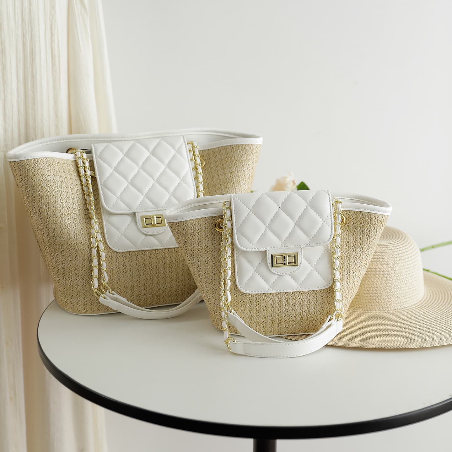 Chic Chain Straw Woven Bag Casual Woven Bag 2026 Summer New Trendy Fashionable Shoulder Bag Stylish Tote Bag